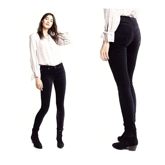AG ADRIANO GOLDSCHIED LEGGINGS SUPER SKINNY VELVET BLACK ANKLE PANT SZ 26 - Picture 1 of 10